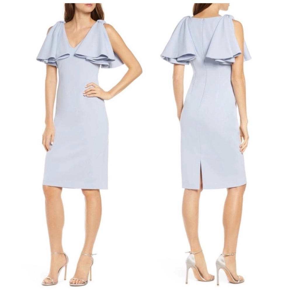 Eliza J Periwinkle Midi Dress with Ruffle Sleeves
